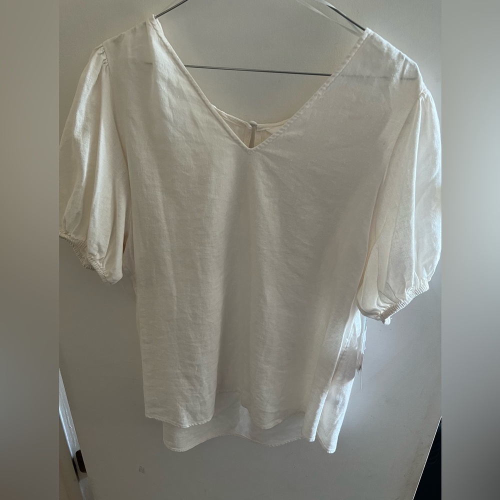 NWT LC Lauren Conrad Cream V-Neck Puff Sleeve Blouse -0X